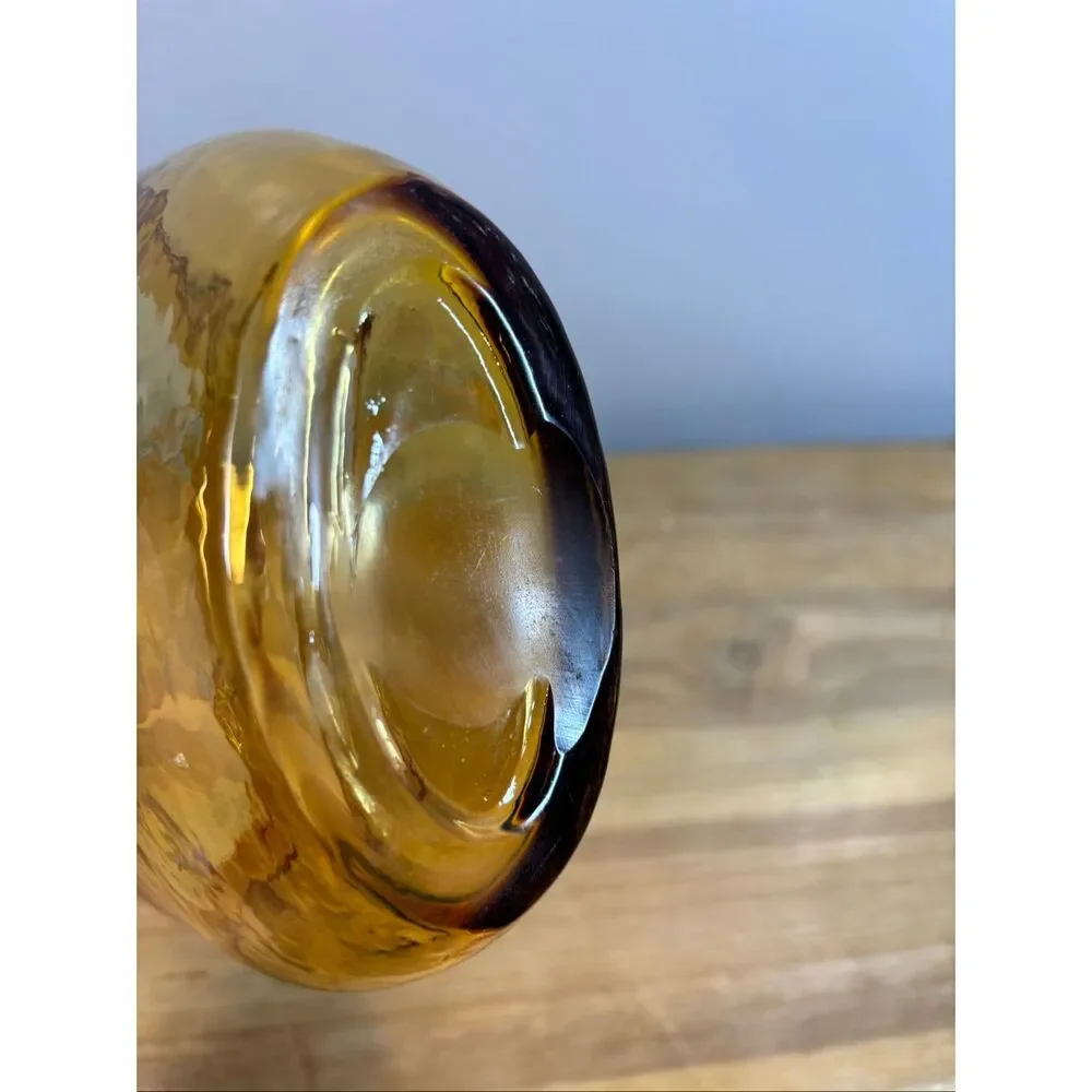 Vintage hand-blown amber art glass purse vase design Society